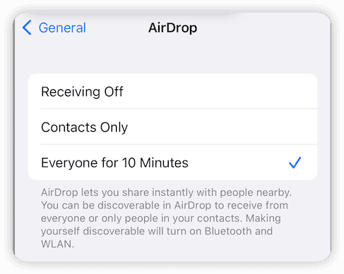 Set AirDrop Everyone for 10 Minutes in Settings