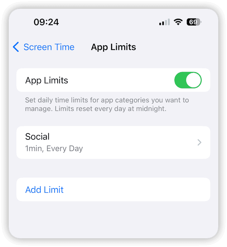 Auf App-Limits tippen