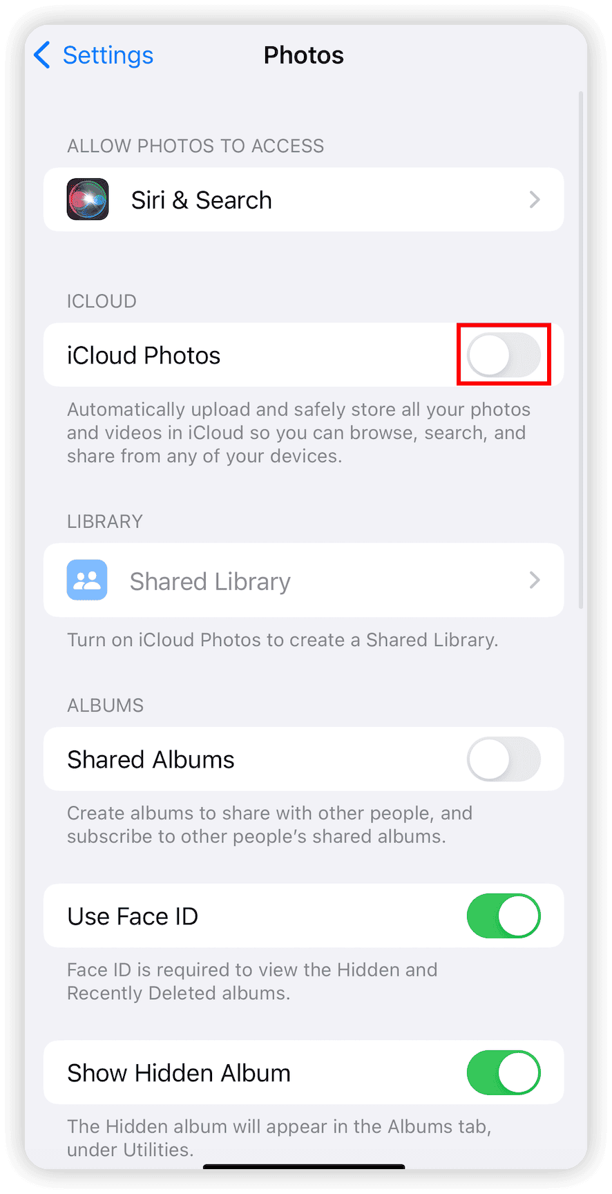 Turn off iCloud Photos