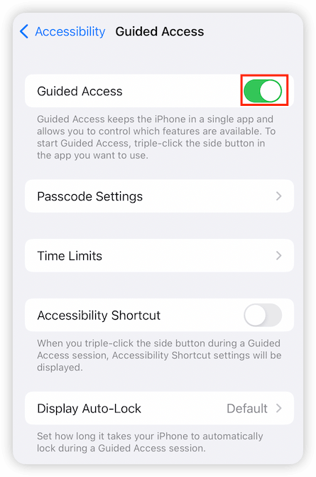 Turn On Guide Access Feature