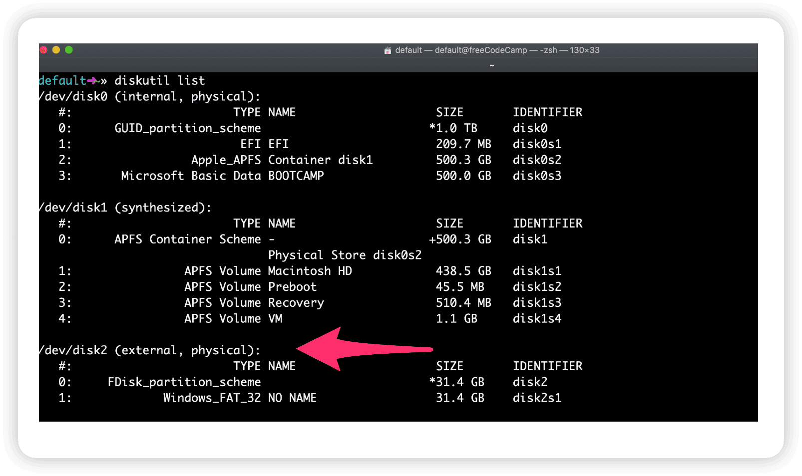 Type in diskutil List in Terminal