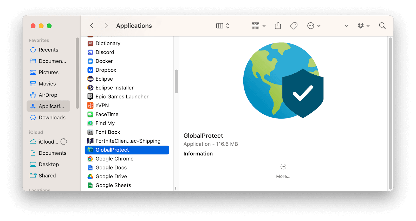 Uninstall GlobalProtect on Mac with Finder
