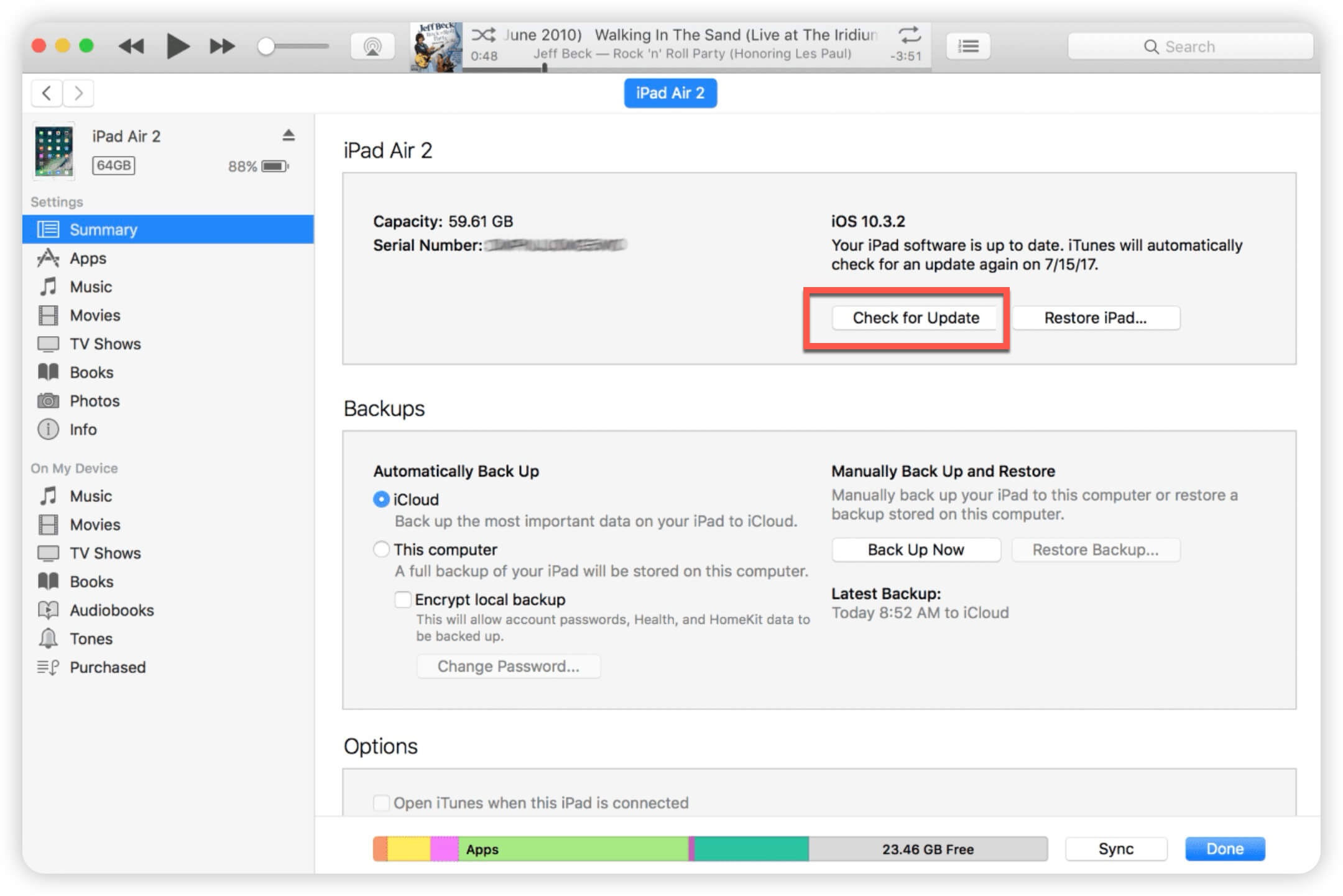How to update iPad in iTunes