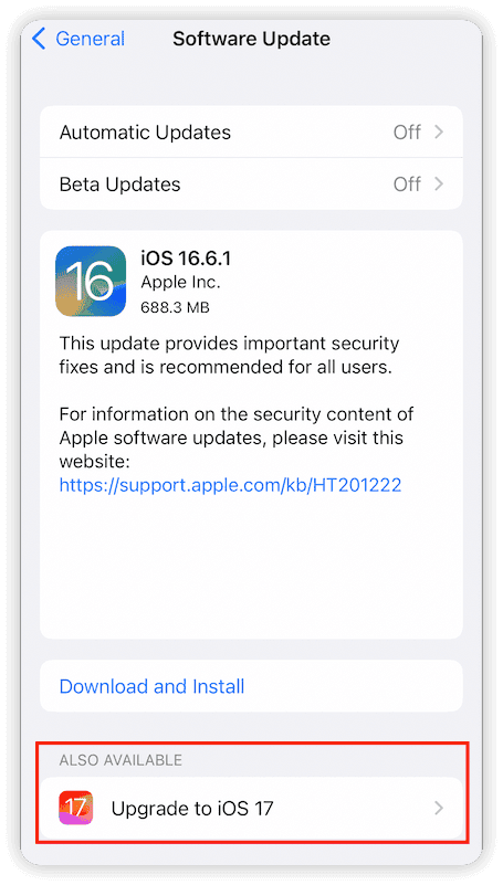 Upgrade to iOS 17