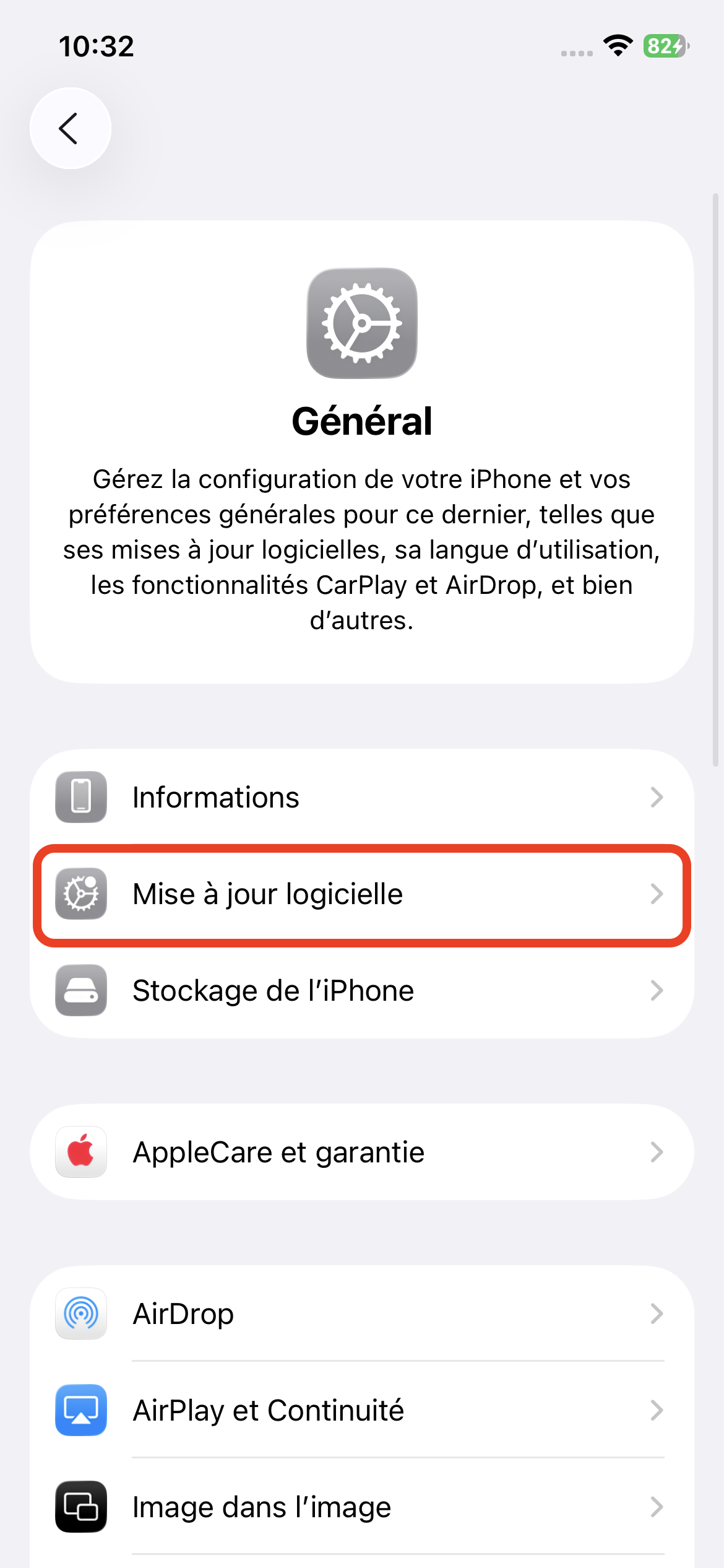 Mise à jour logicielle