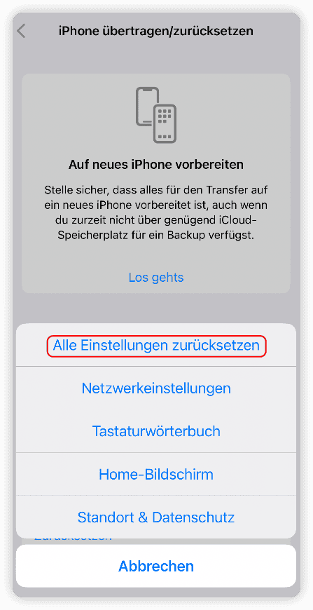 Alle Einstellungen zurücksetzen