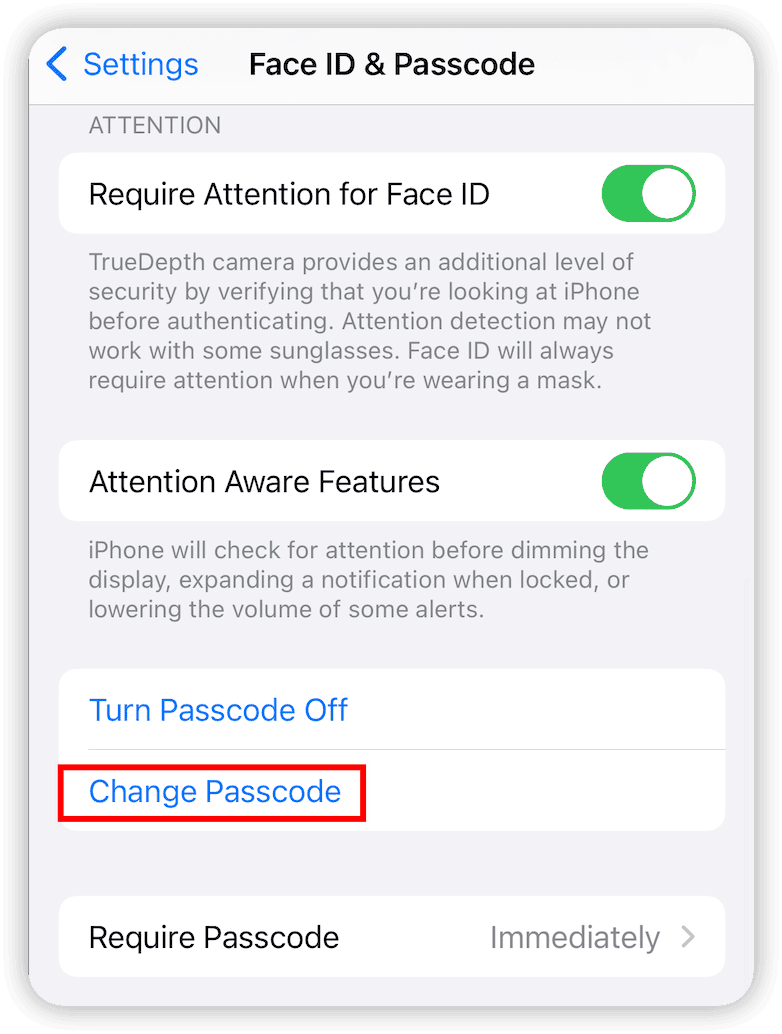 Go to Change iPhone Passcode