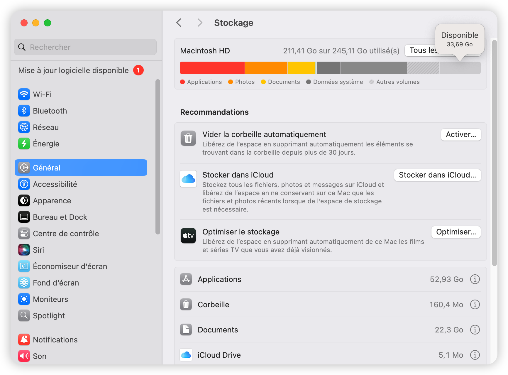 Vérifier l'espace de stockage disponible sur Mac