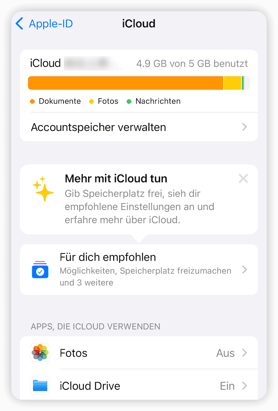 icloud Speicher überprüfen