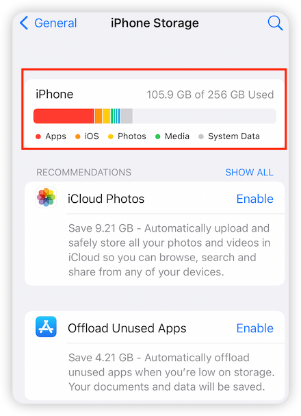 Check iPhone Storage in Settings