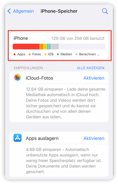 iPhone-Speicher in den Einstellungen überprüfen
