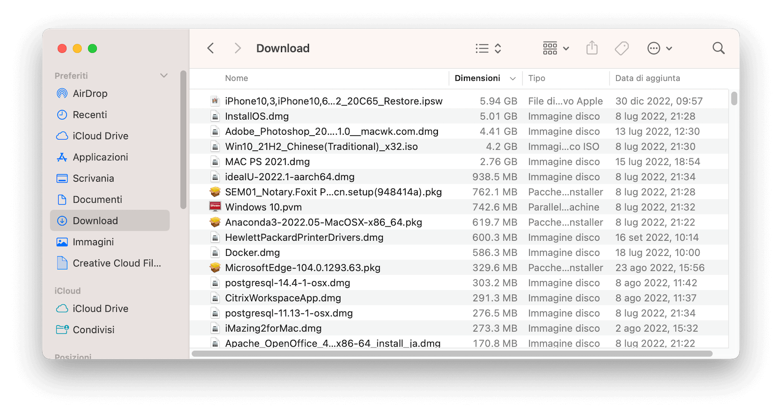 Cancellare la cartella di download