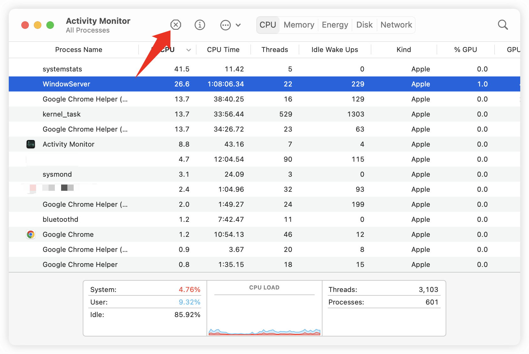 Stop Processes in Activity Monitor