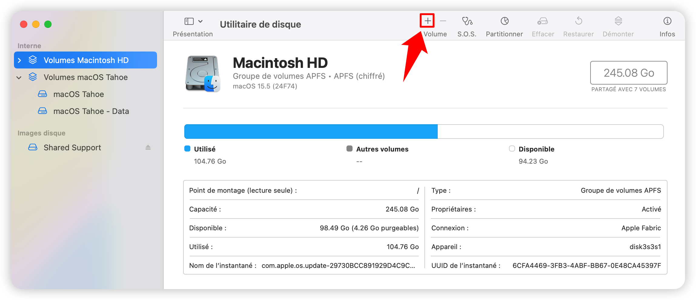 Créer un nouveau volume avec Utilitaire de disque
