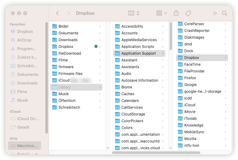 Dropbox-bezogenen Dateien auf Mac löschen