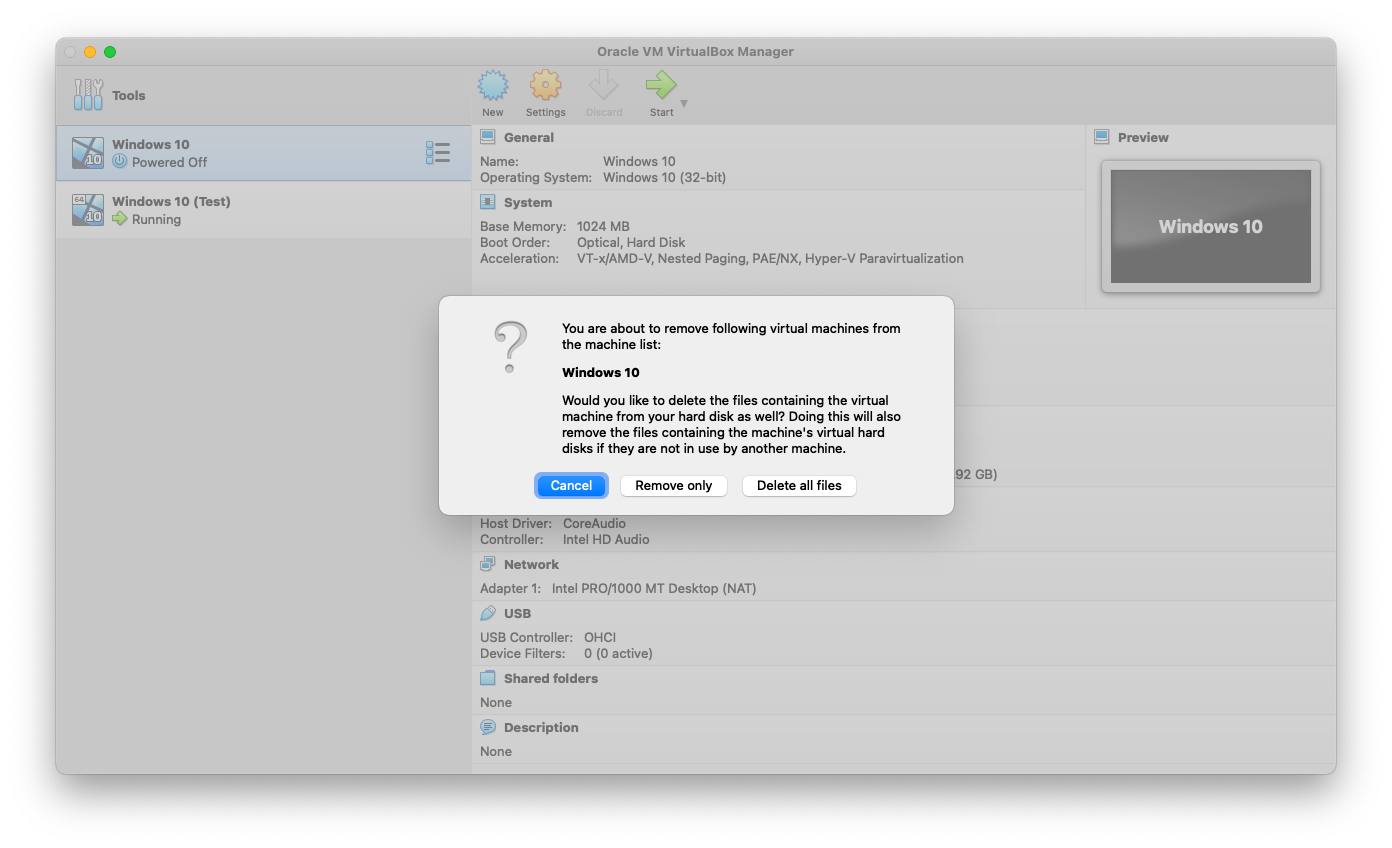 Delete VirtualBox Virutal Machines on Mac