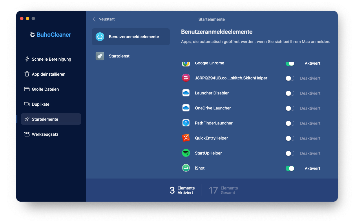 Login-Elemente auf dem Mac mit BuhoCleaner deaktivieren