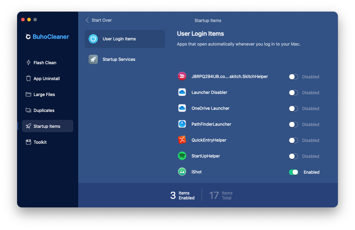 Disable Login Items and Startup Services on Mac with BuhoCleaner