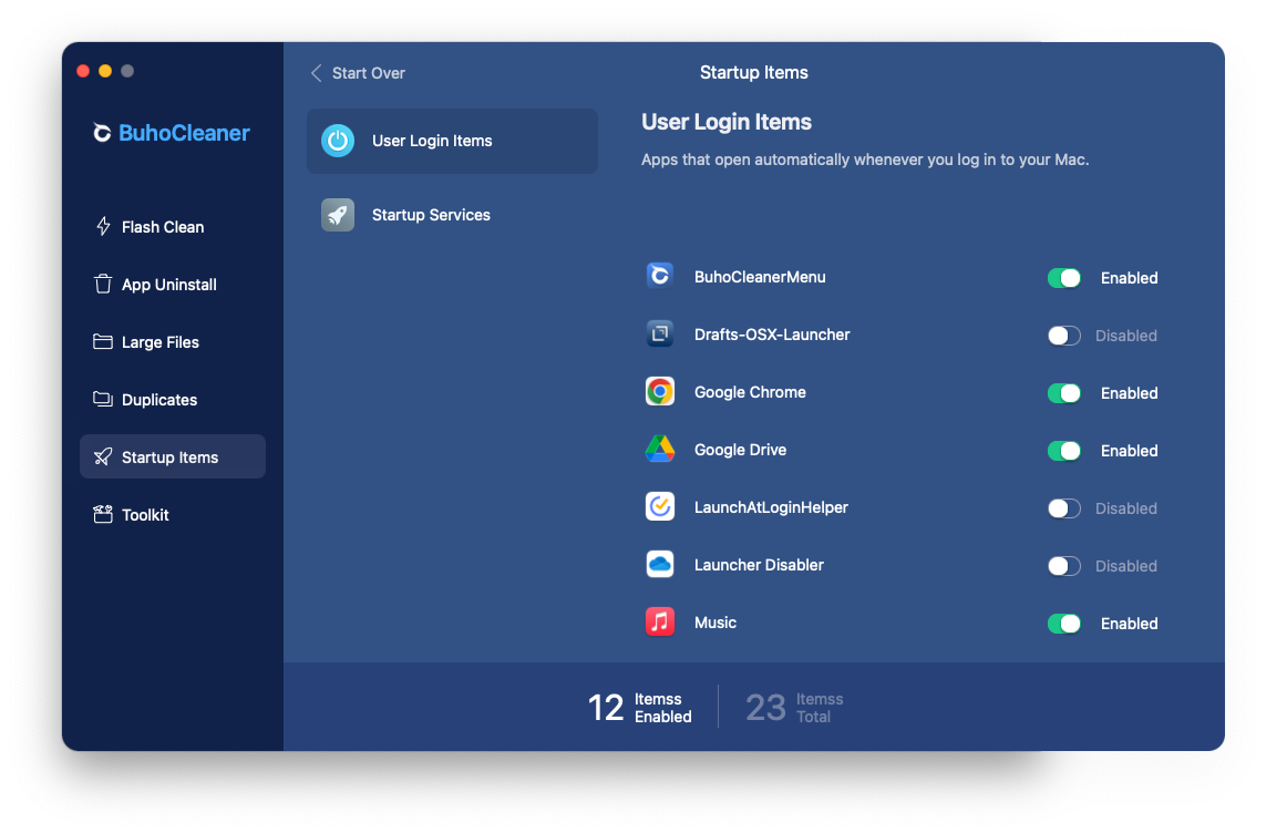 Disable Startup Items BuhoCleaner