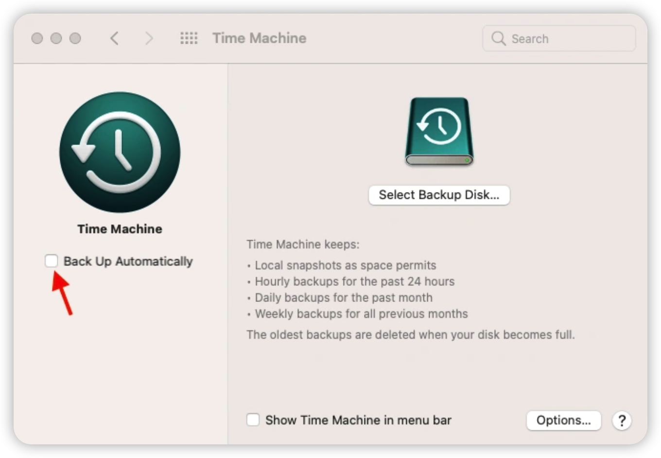 Disable Time Machine Backup