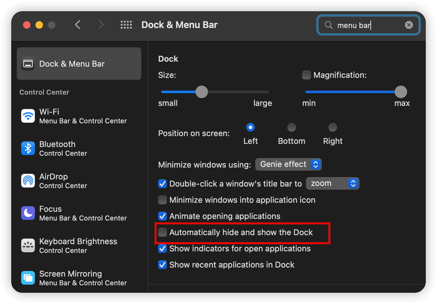 Dock and Menu Bar