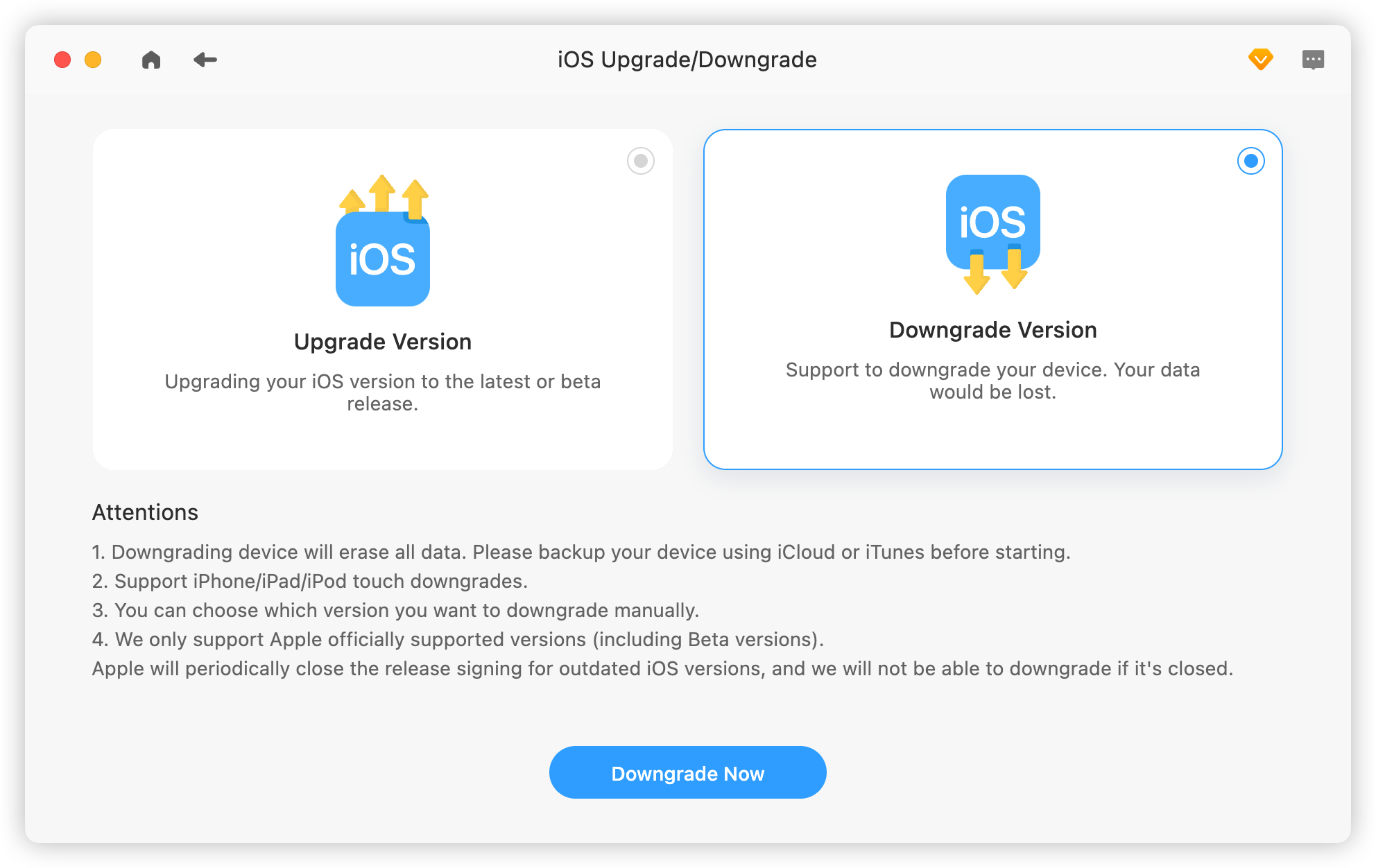Rétrogradation iOS avec BuhoRepair