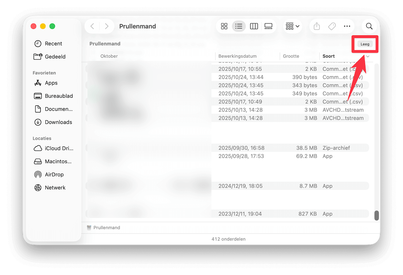 Open de Prullenmand-app en leeg de prullenmand