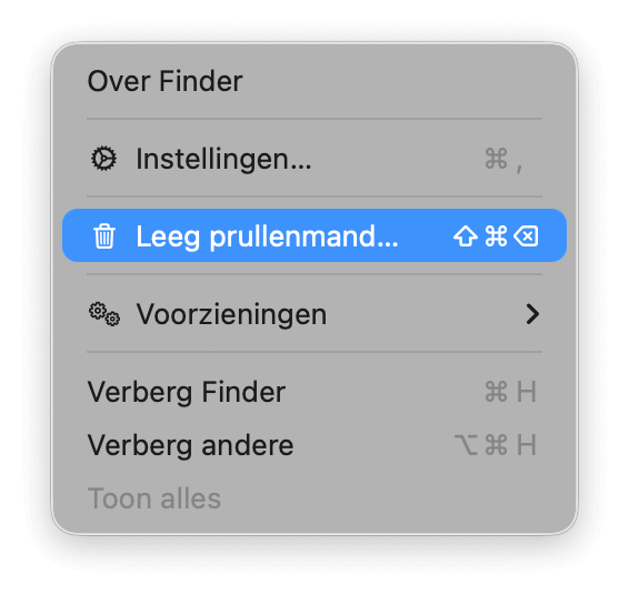 Leeg de prullenmand via Finder