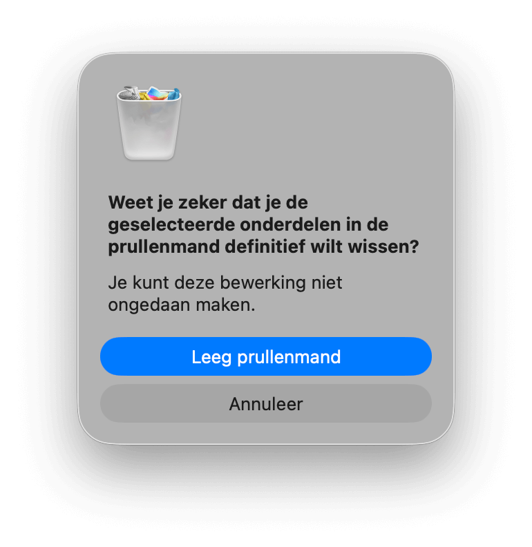 Sneltoets om prullenmand leeg te maken
