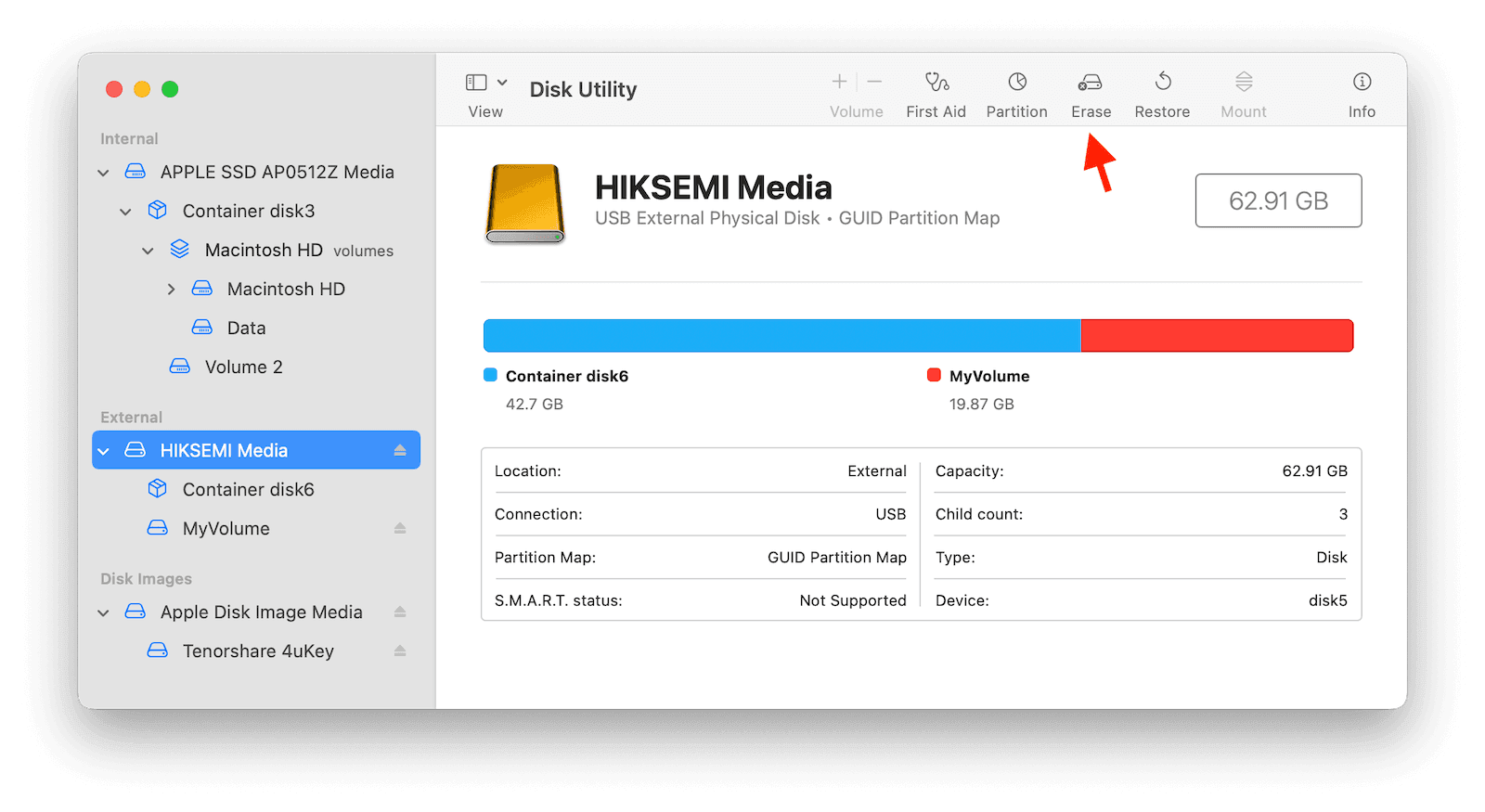Erase iPhone with Disk Utility