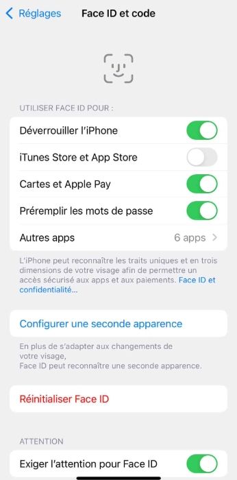 Face ID et code