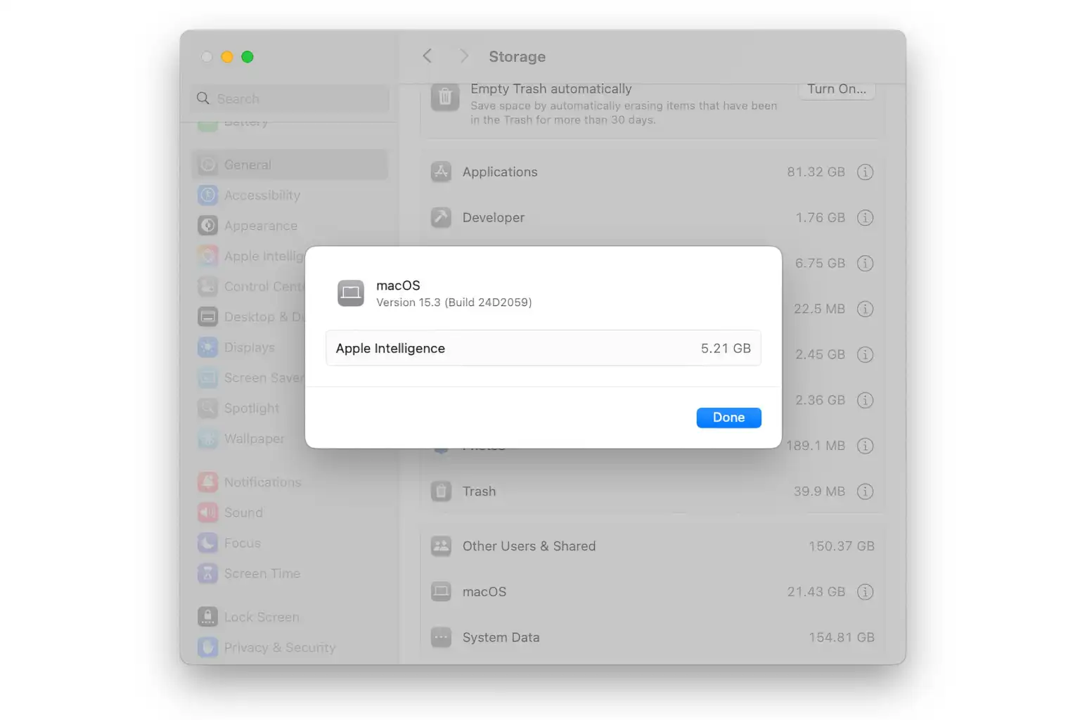 Apple Intelligence Takes up a Lot of Storage