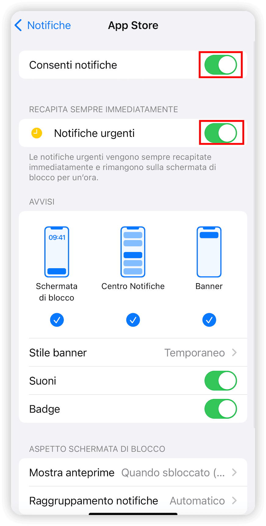 Impostazioni delle notifiche