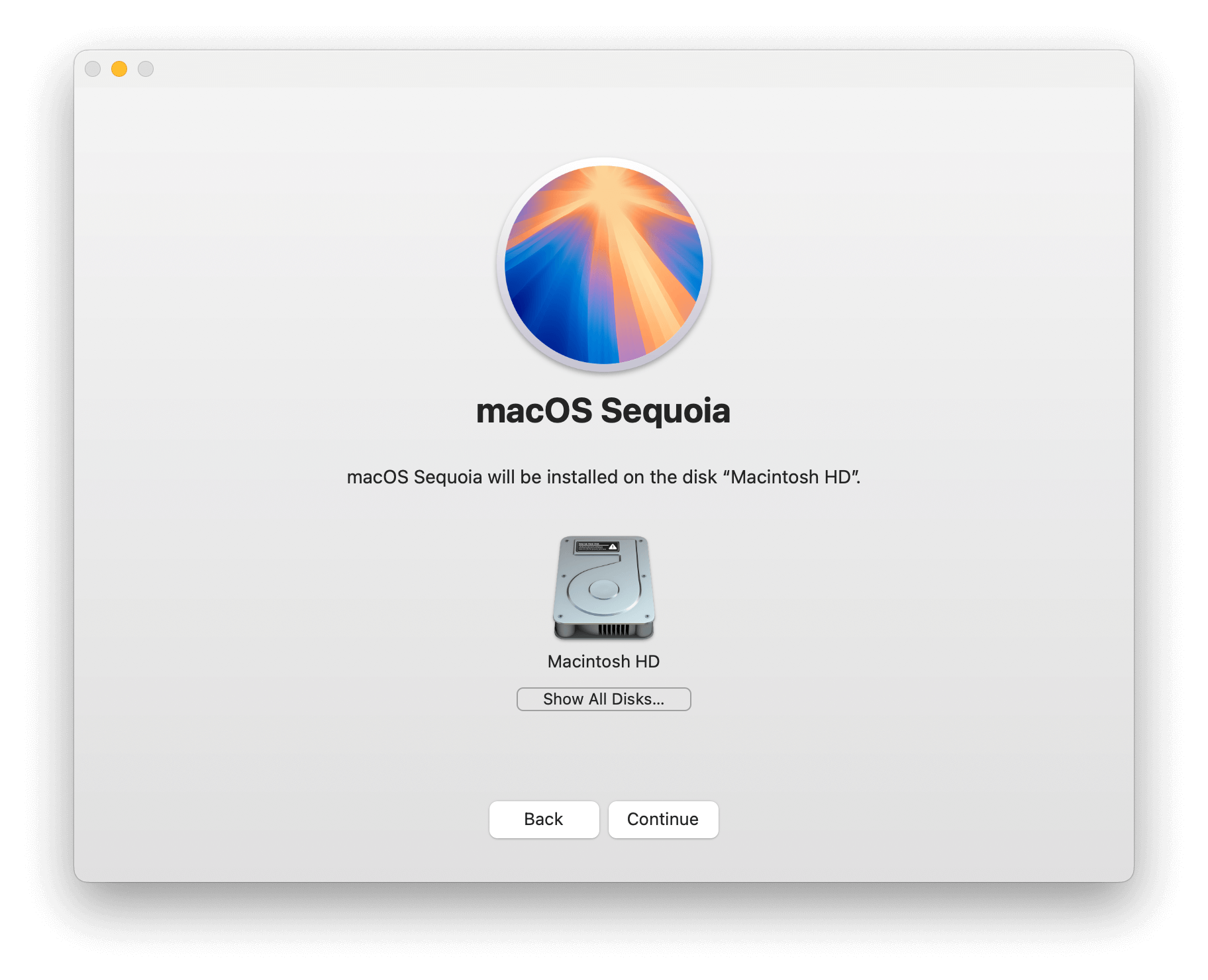 Select Disk for macOS Sequoia