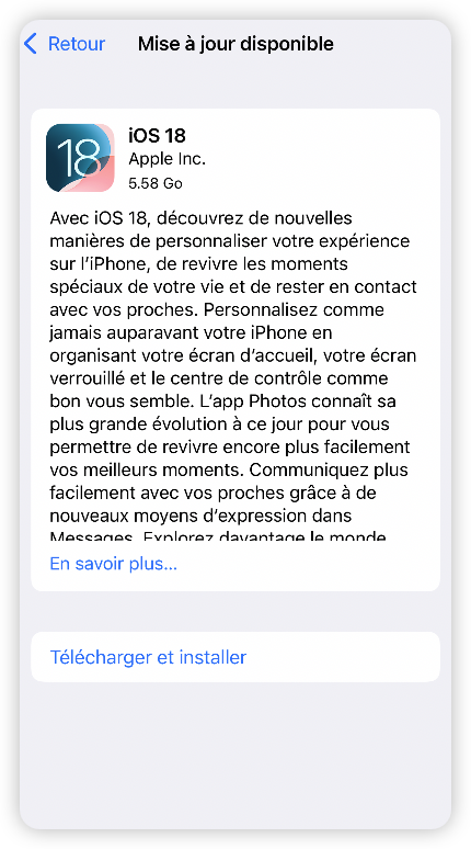 Mettez à jour iOS 18