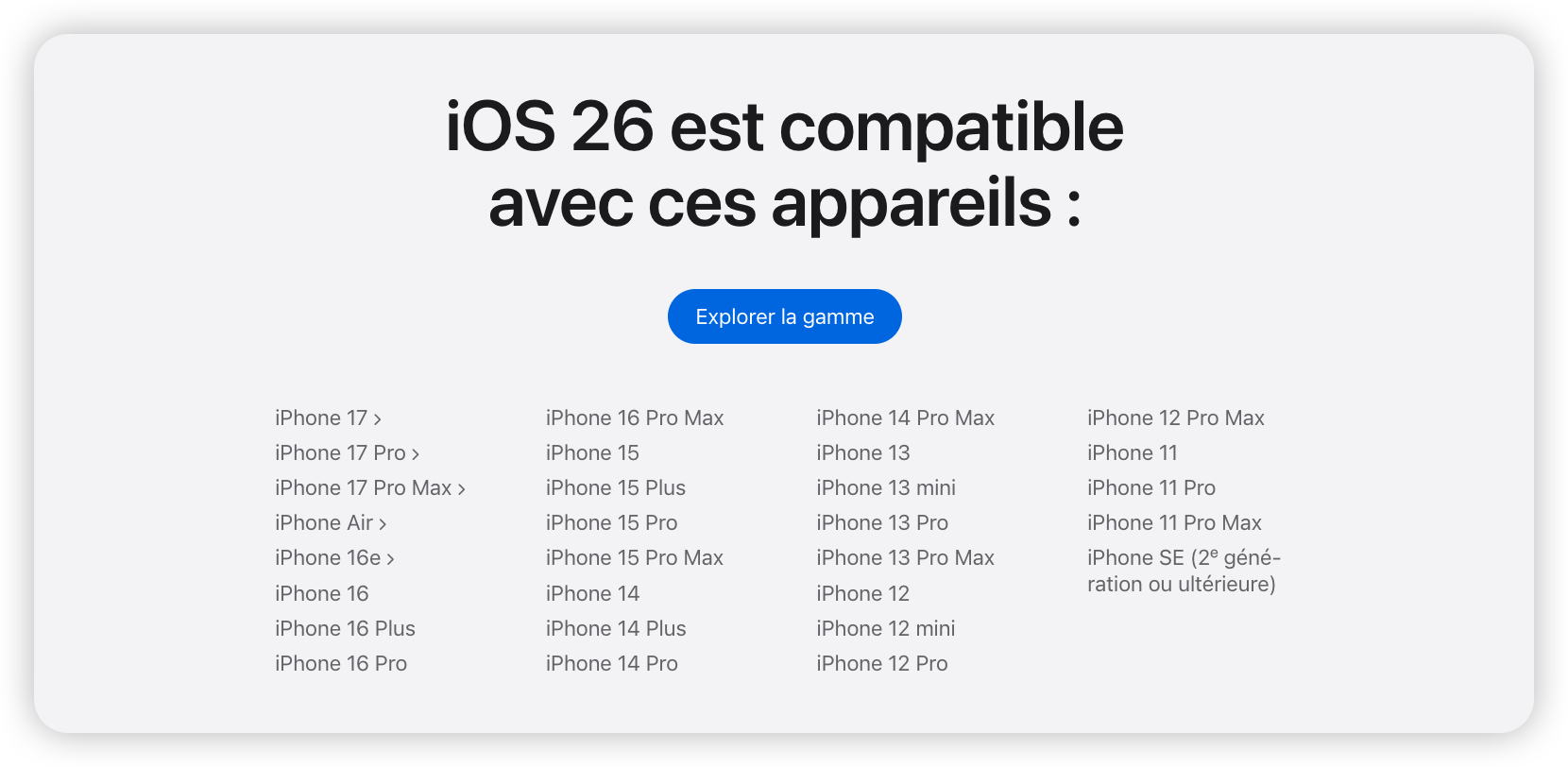 Vérifiez la compatibilité de votre iPhone avec iOS 26