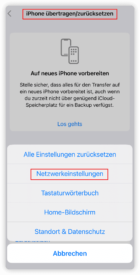 Netzwerkeinstellungen auf iPhone zurücksetzen