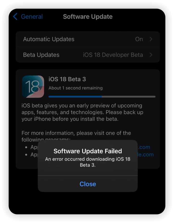 iPhone Bloccato durante il Download di iOS 18 Beta