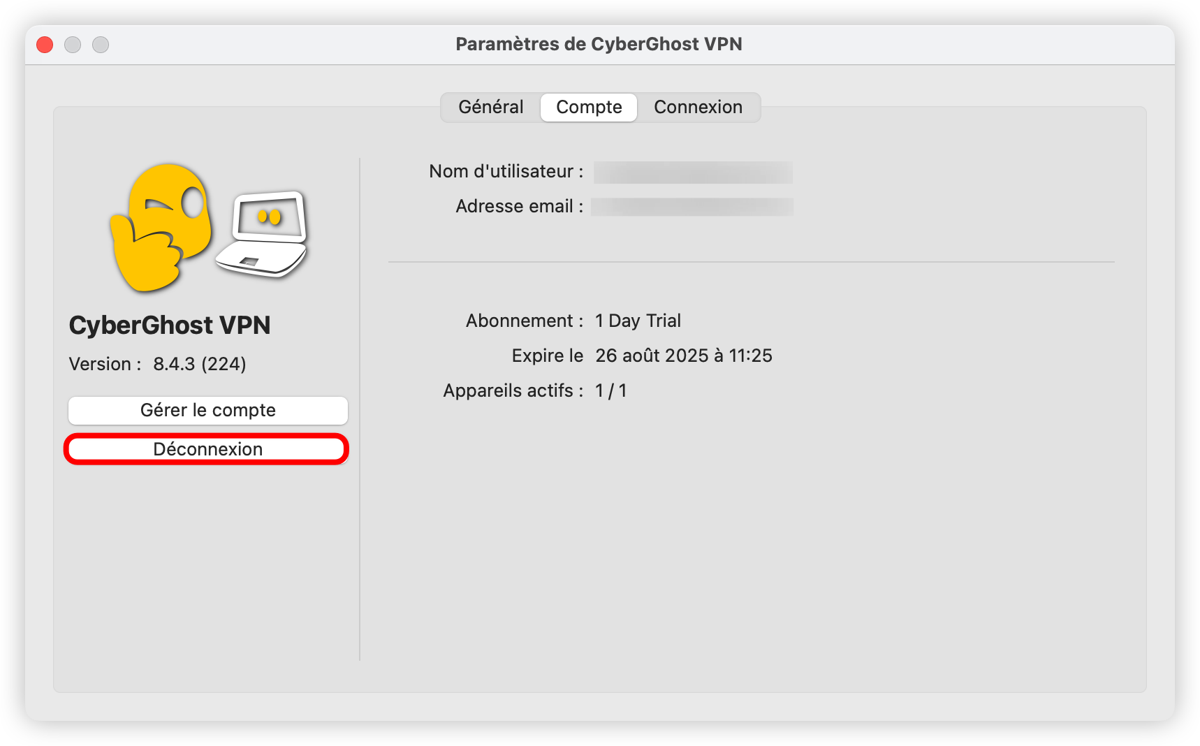 Déconnectez votre compte