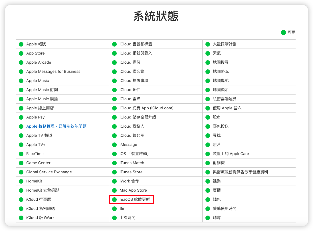 Apple 伺服器狀態
