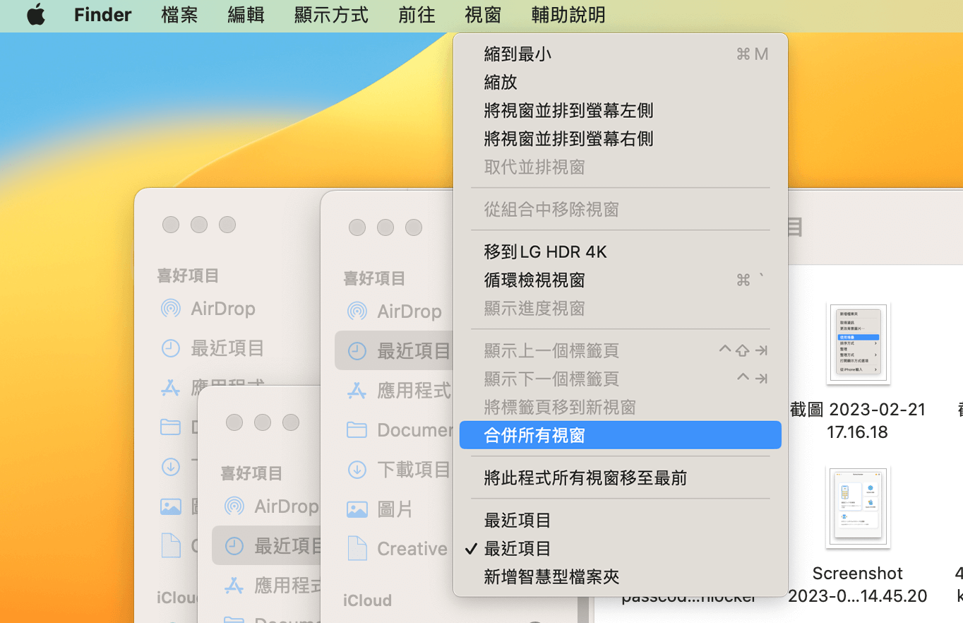 合併 Finder 視窗數量