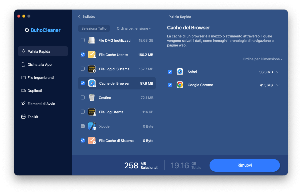 Cancella rapidamente le cache su Mac con BuhoCleaner