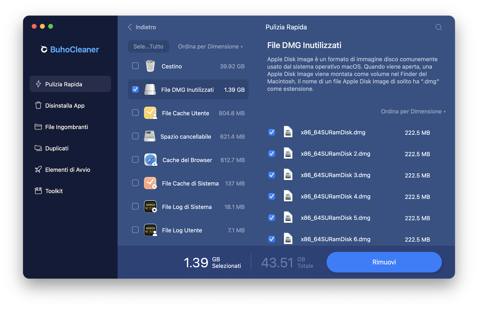 Come eliminare i file DMG su Mac con BuhoCleaner