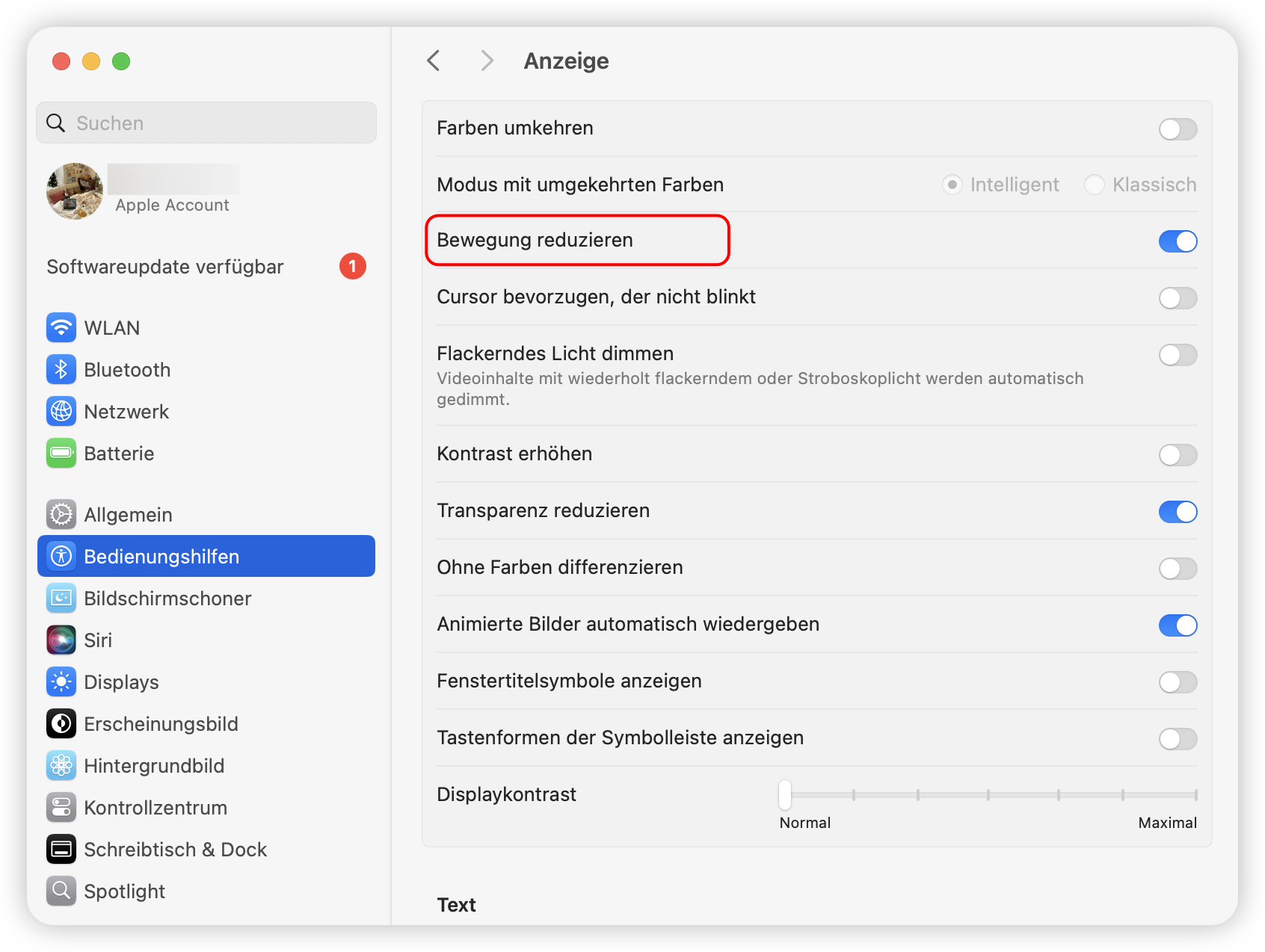 Bewegung reduzieren auf Mac