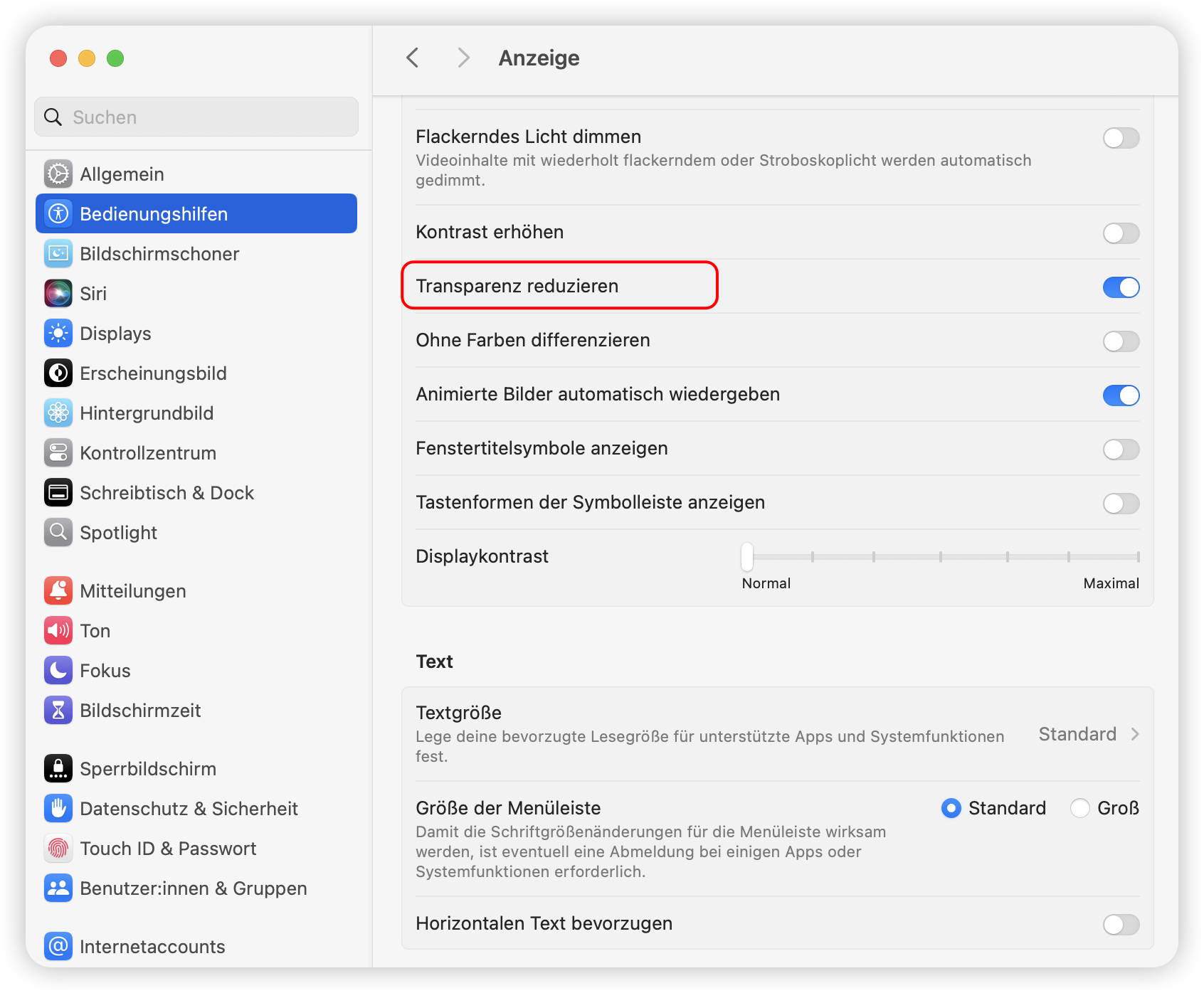 Transparenz reduzieren auf Mac