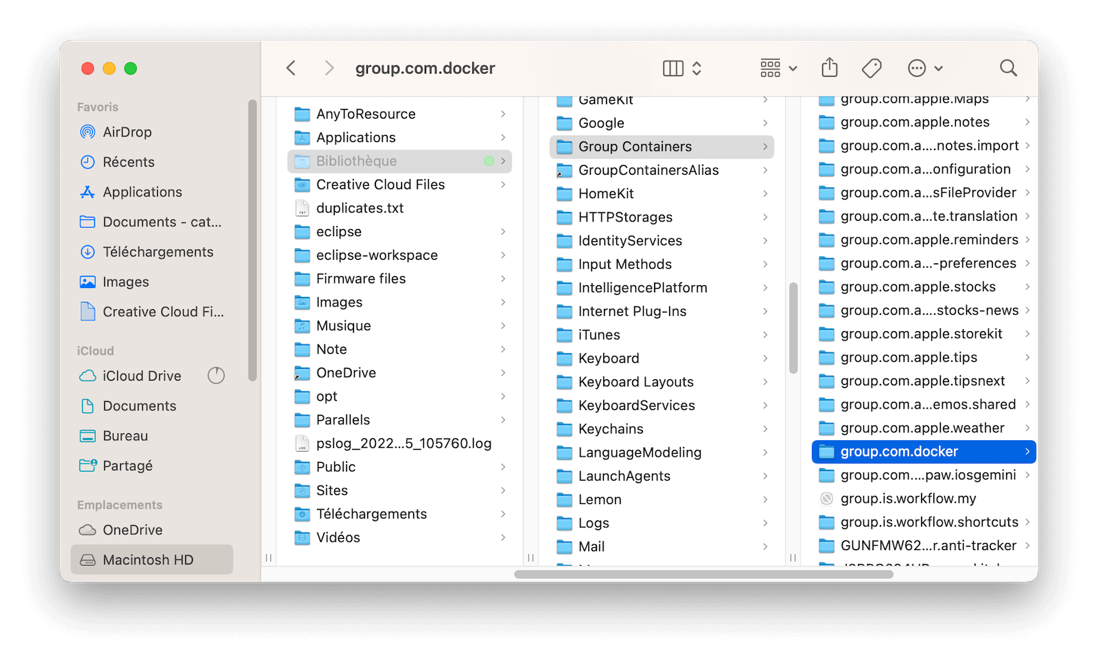 Supprimer les fichiers lié à Docker vers Finder