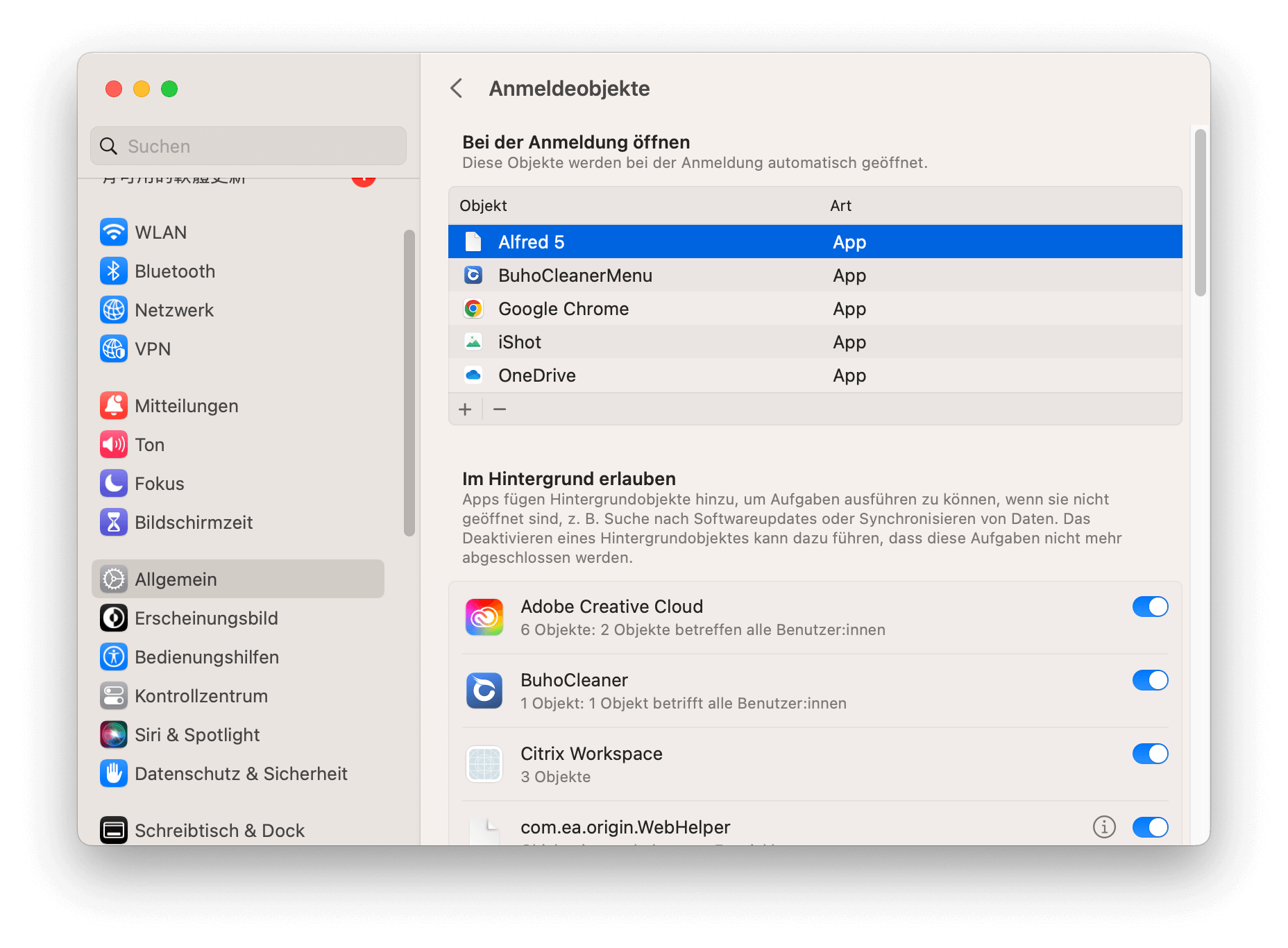 Anmeldeelemente entfernen Mac