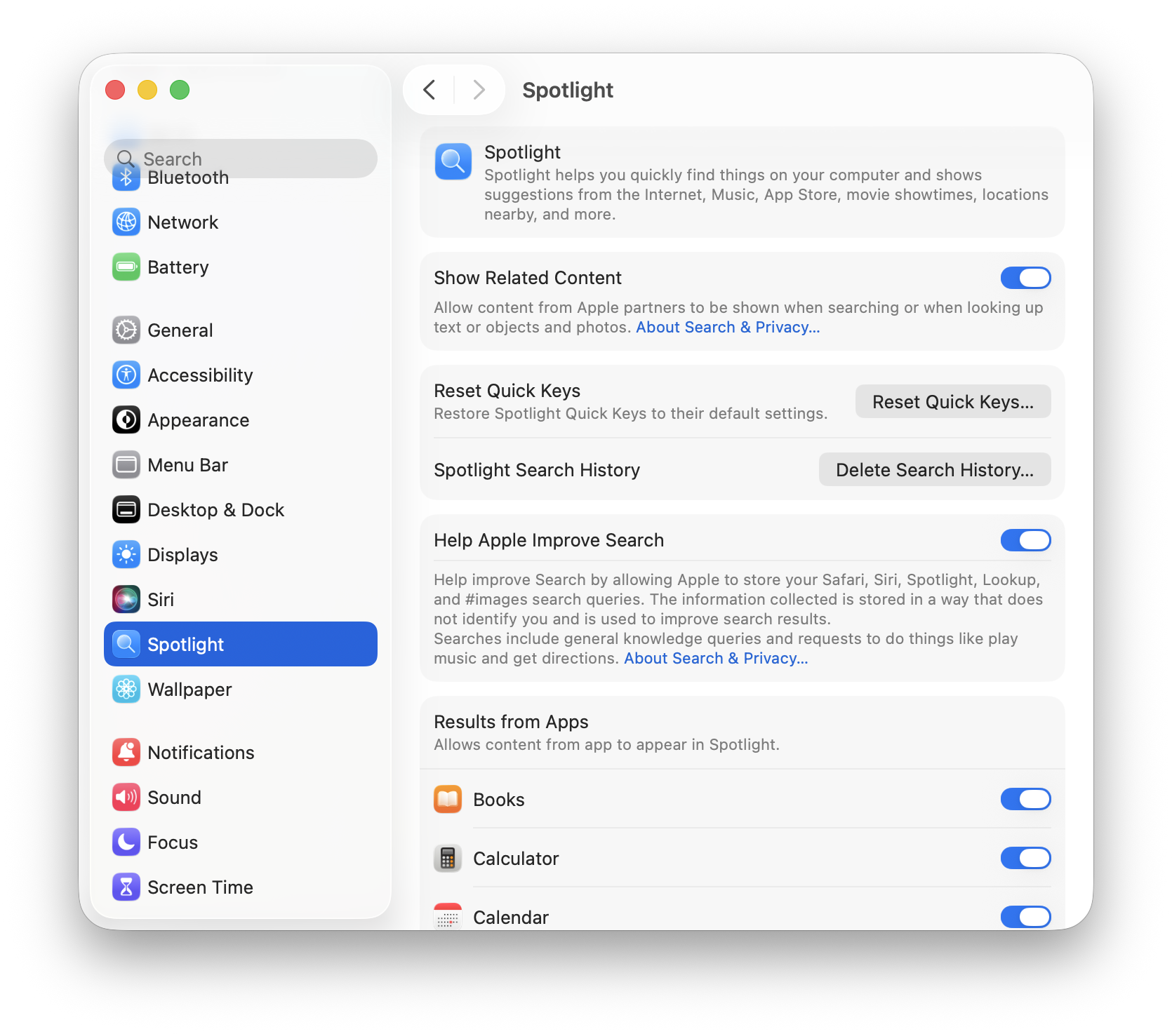 Spotlight-Einstellungen unter macOS Tahoe
