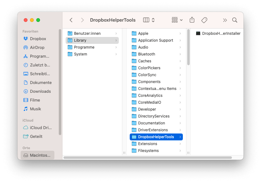 Kontextmenü zum Deinstallieren von Dropbox