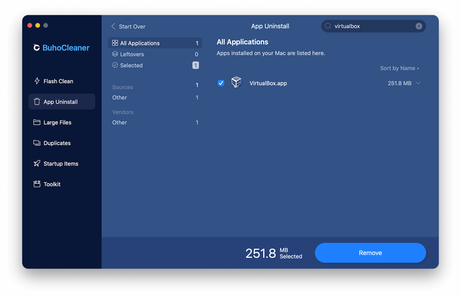 Uninstall VirtualBox on Mac with BuhoCleaner